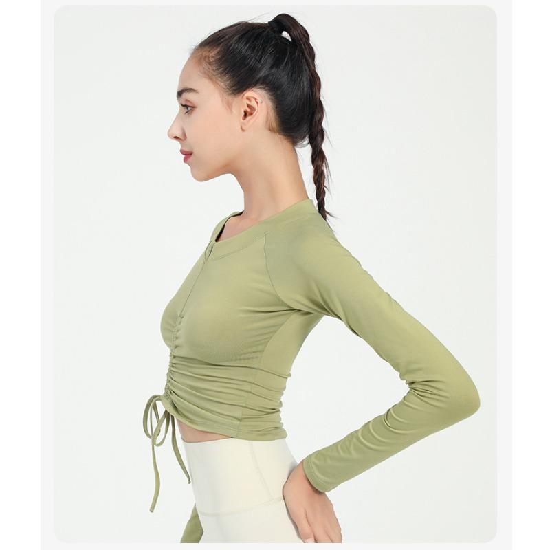 Yoga Sports Tops Women's Tight Drawstring Long Sleeve T-Shirt Autumn Running Fitness Clothing