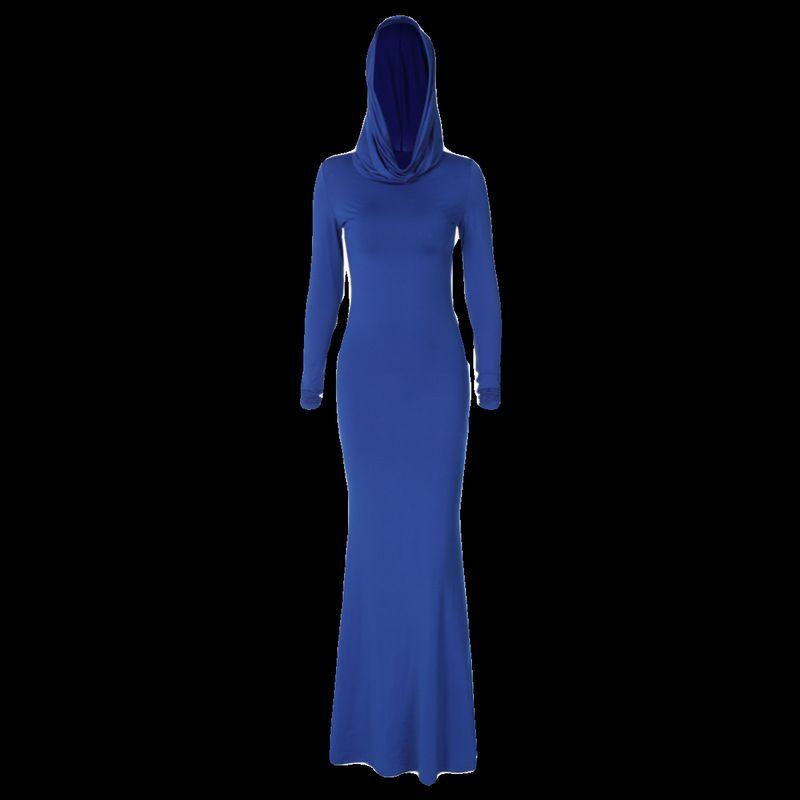 

Long Sleeve Dress Fashion Female 2023 Autumn Fashion Temperament Pure Color Slim-Fit Hood Long Sleeve Dress Blue M