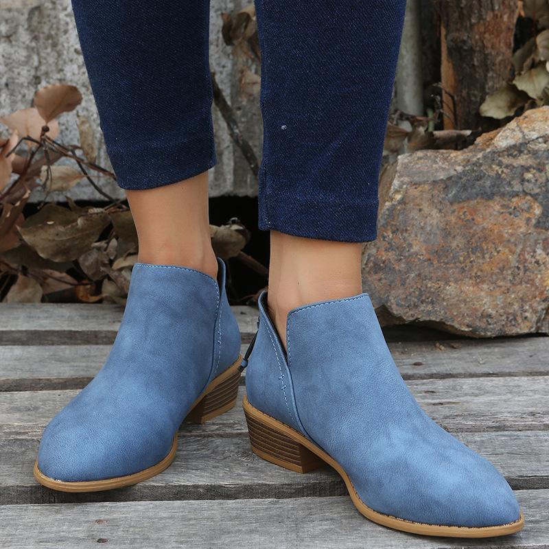 Large Size Women's Shoes Solid Color Pointed Leisure Back Zipper Low Heel Thick Heel Shoes Women