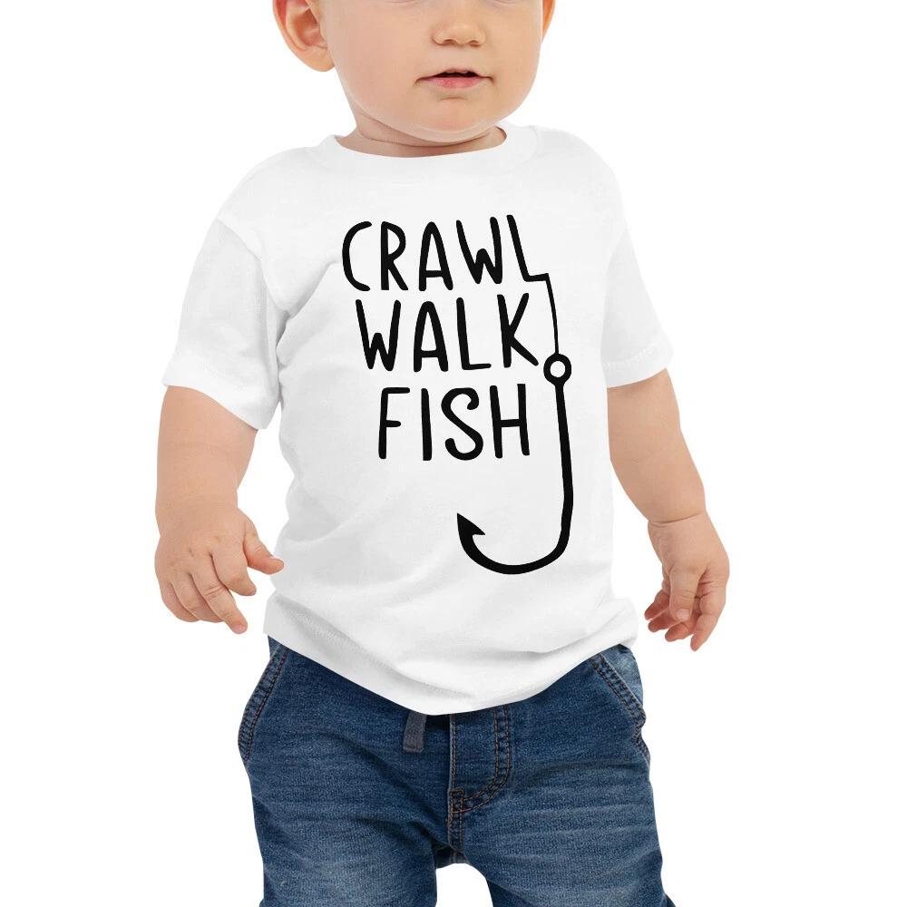 Funny Fishing Baby Infant Boy Girl Tee Outfit Clothing, Crawl Walk Fish T-Shirt 3XL