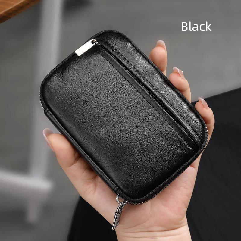 Minimalist Leather Key Organizer Pouch with Multiple Compartments Zipper Closure Slim Key Holder for Business Travel Gift