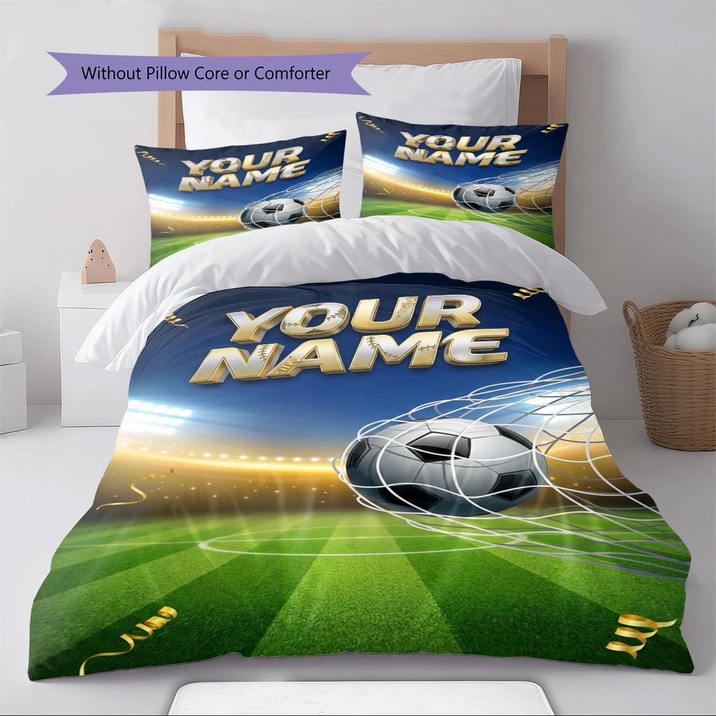 Name Custom Soccer Pattern Bedding Set Quilt Cover Pillowcase Home Decor Gift (1 * duvet cover + 2 * pillowcase, without core)