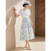 D.F.DEAR Embroidered V-Neck Shirt & Printed Skirt Set