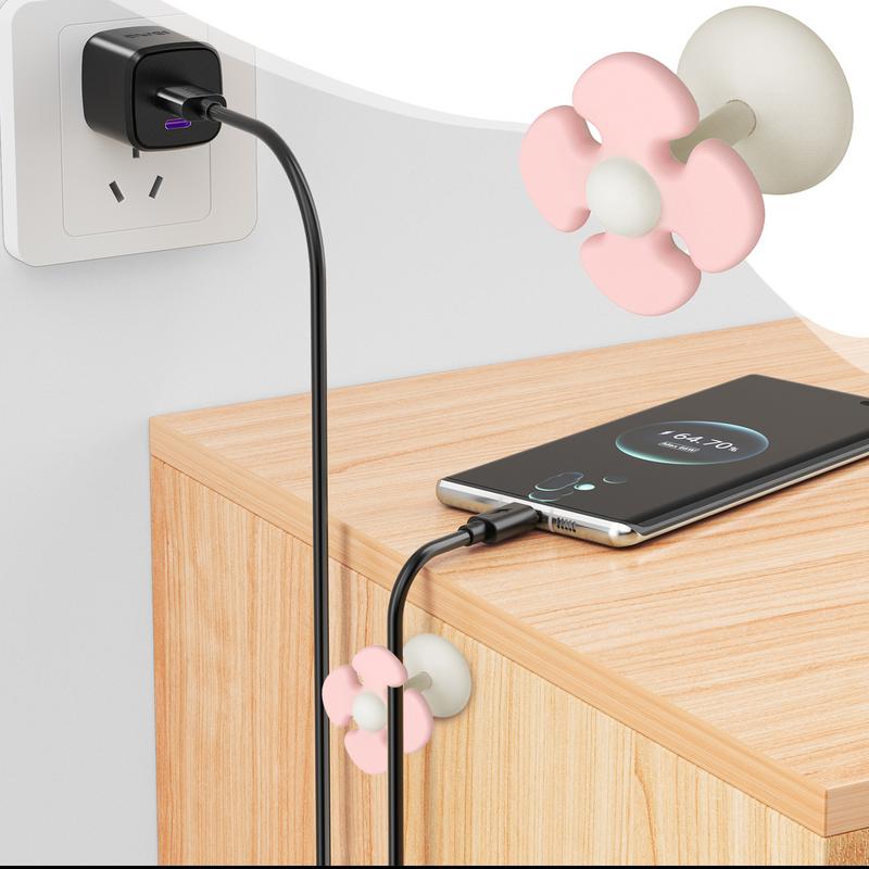 Desk Cable Clip Management Cartoon Flower Cable Management Charging Cable Keeper For Desk Car Home 4-in-1 Silicone Clip For Desk
