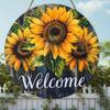 Iron Sign Welcome Round Sunflower Floral Cafe Office Wall Decor