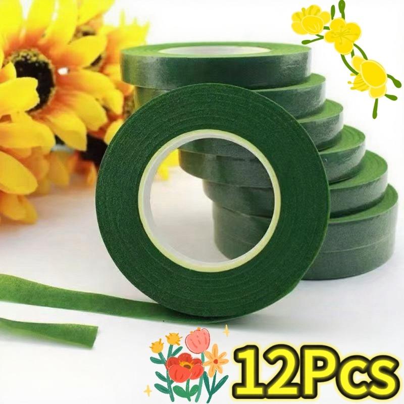 1-12 Rollos Cinta Floral Verde para Ramo Autoadhesiva Cinta de Papel para Envolver Estambres Decoración Floral DIY para Florista Suministros para Boda Fiesta