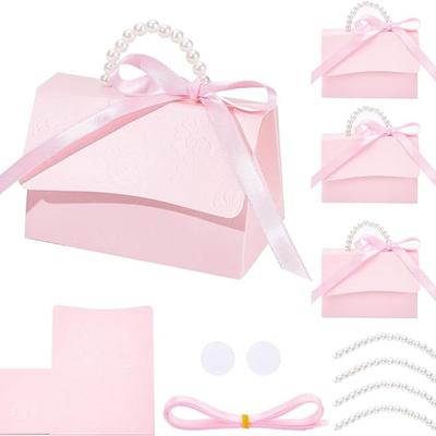 10Pcs Wedding Favors Box DIY Set Kraft Paper Box with Pearl Handle Ribbons Gift Boxes for Birthday Party Favor Boutique Wedding and Anniversary