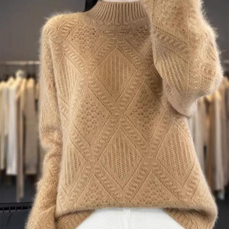 

Temperament Casual Autumn and Winter Half Turtleneck Women s Sweater New Style Western Style Inner Knitted Top onesize верблюд/золотистий