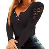 Autumn Pure Color Slim-fitting Top Lace-up Hollow-out Splicing Long-sleeved Women's T-shirts