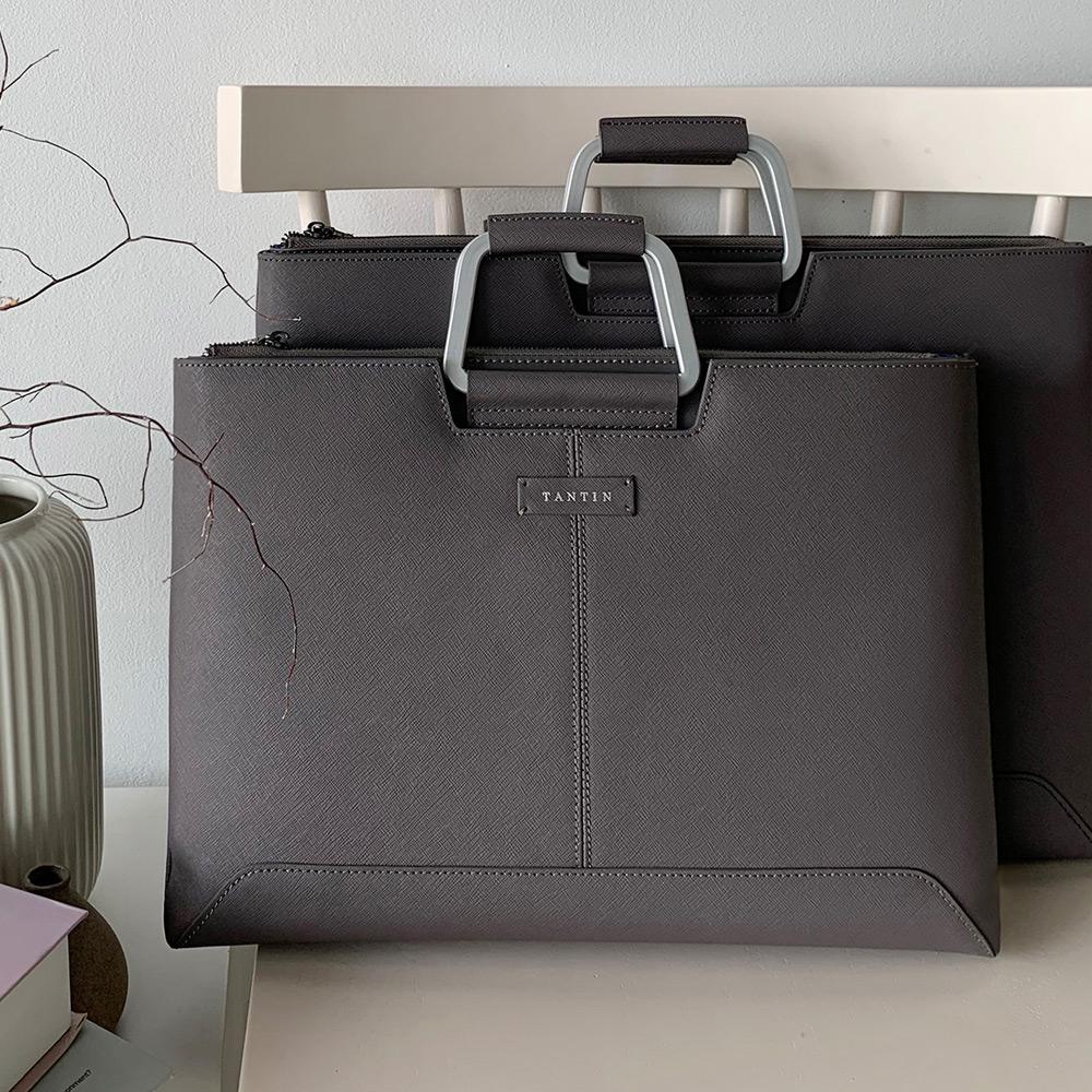 Tantin Taylor Men'S Leather Briefcase T11003 Grey / Large