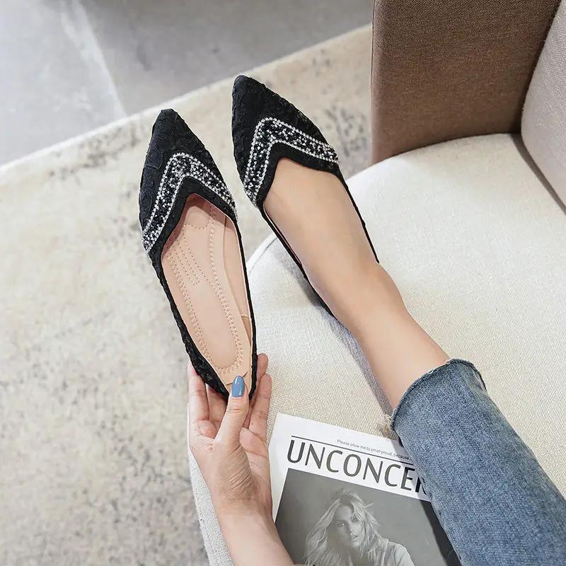 Fashion With Heel Ladies Footwear Wrinkles Pointed Toe Apricot Women's Flat Shoes Elegant Party On Offer Chic Point Discount Promotion