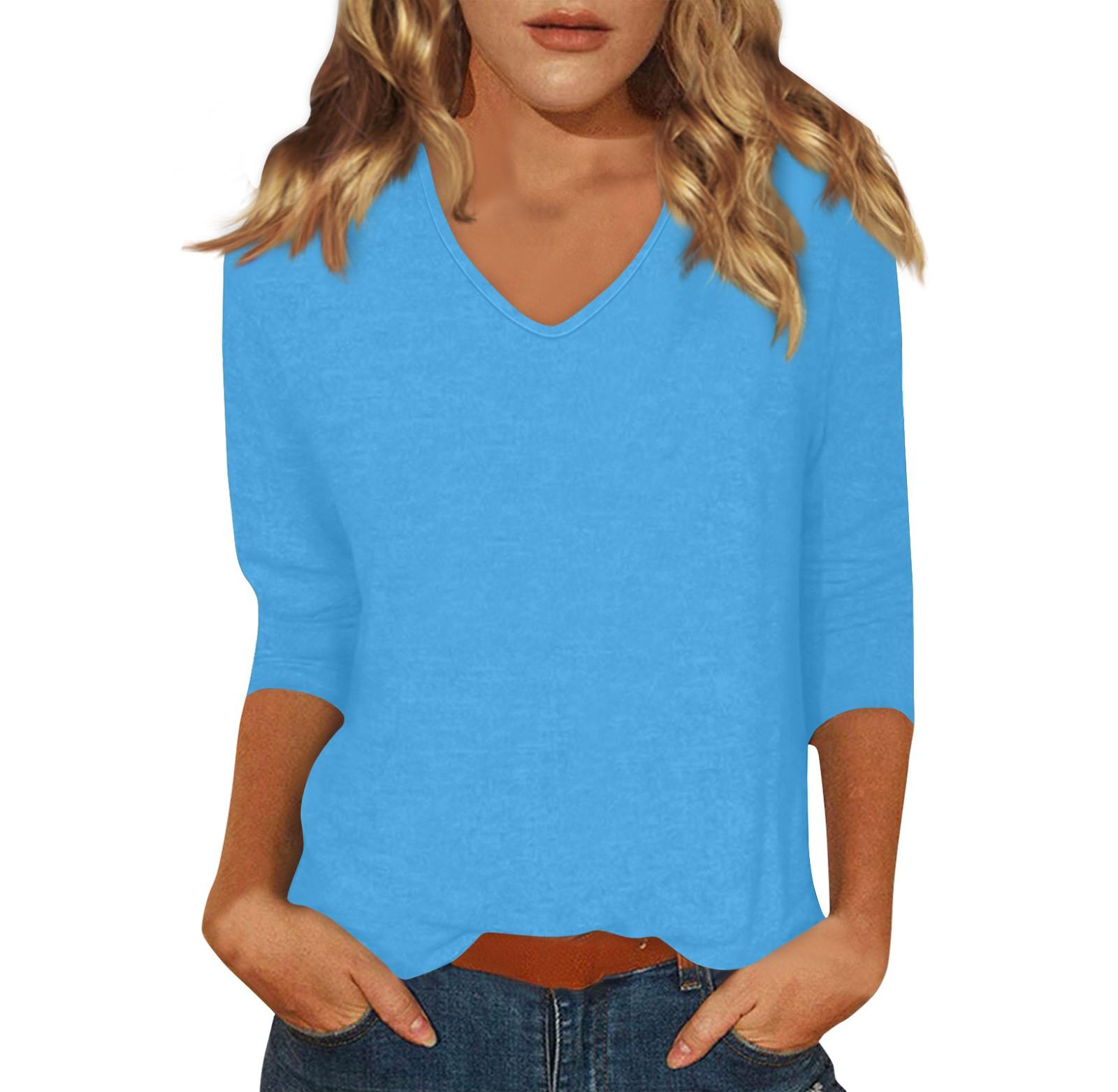 

Женская мода на каждый день Повседневная футболка с v-образным вырезом и семиточечным рукавом с принтом Топ L