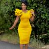 Summer Fashion Women's Nail Bead Lotus Leaf Sleeve Hip Wrap Banquet Dress Dress