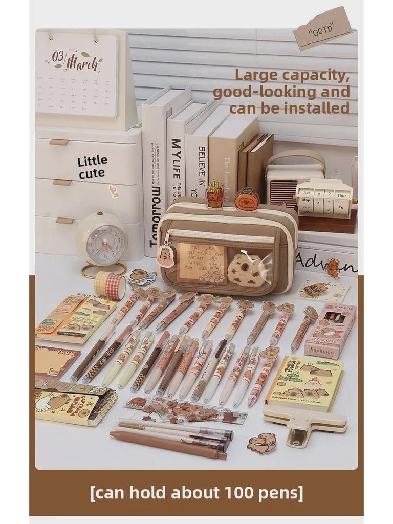 Large-Capacity Capybara Pencil Case for Girls - Cute Transparent Design for Junior High Students