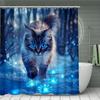 4Pcs Enchanted Cat Shower Curtain Set with Non-Slip Bath Mat, Toilet Lid Cover, Contour Rug & 12 Hooks, Bathroom Decor