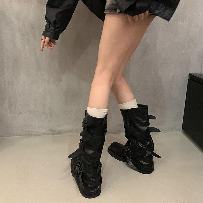 Belt Buckle Long Knee-High Women Boots Fashion Platform Heels Shoes Autumn Winter Slip On Party Botas Mujer