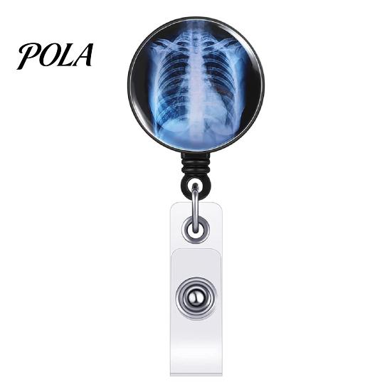 Nurse ID Holder Radiology Badge Reel, Retractable Skeleton with Clip, Chest Anatomy Reel Skull Bones Patterns Name Card for Doctor Cards