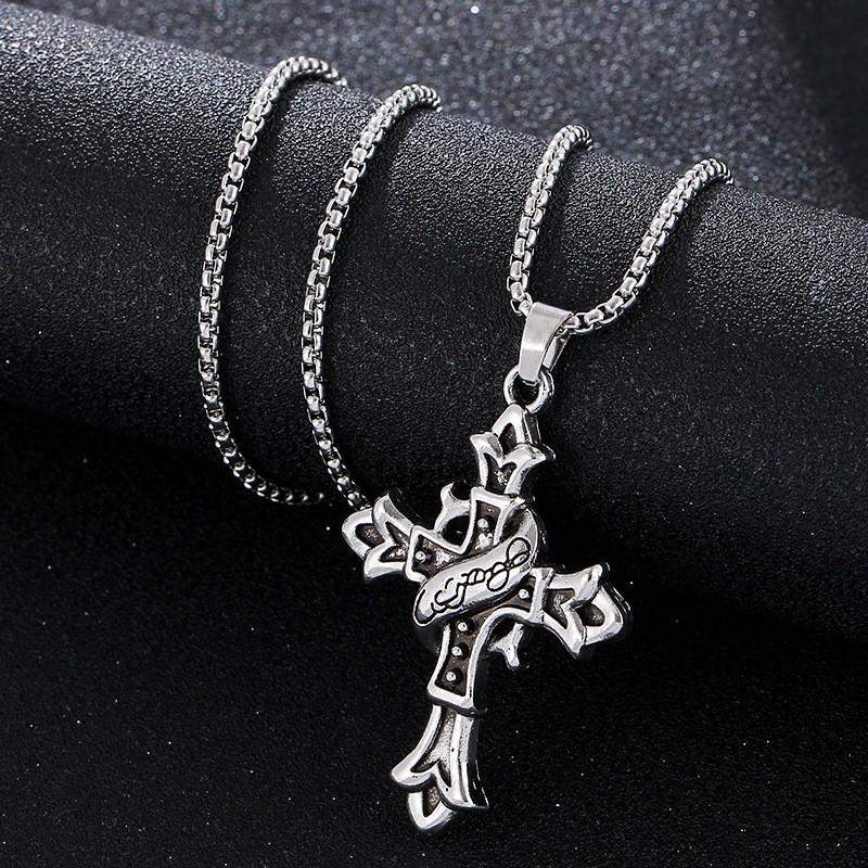 Retro Flower Pattern Cross Necklace: Unique Hip Hop Design