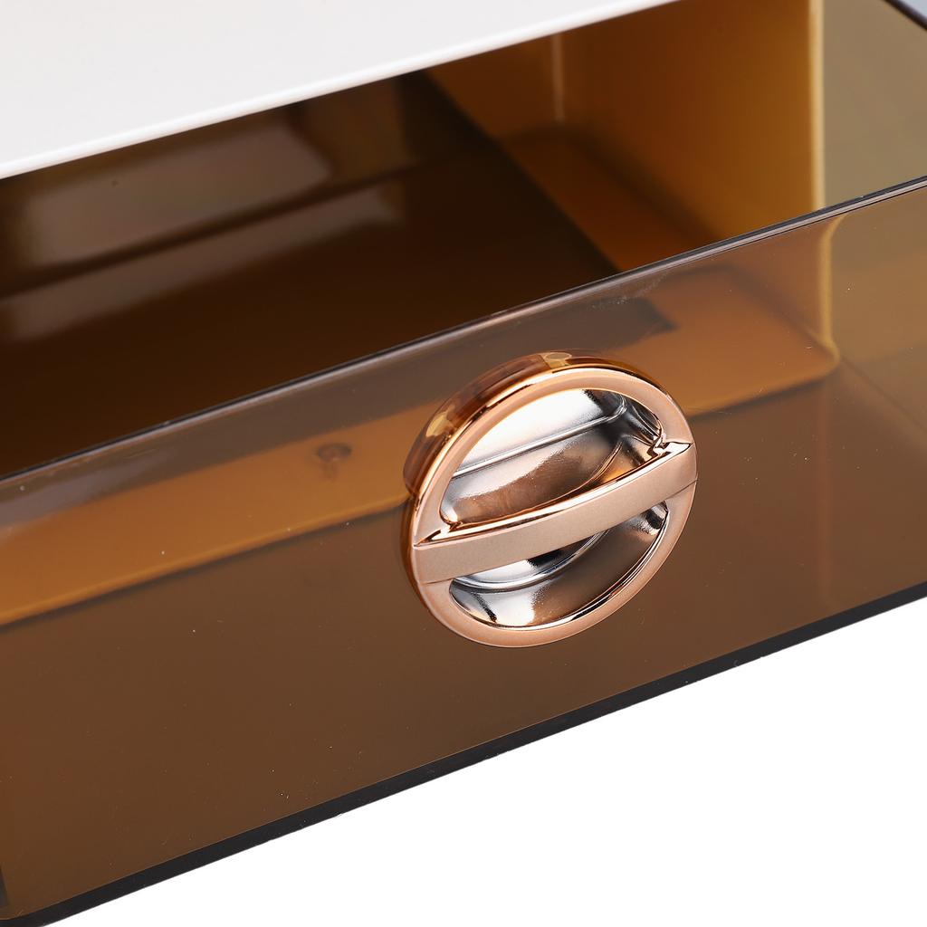 Makeup Brush Holder with Drawer Desktop Stationery Supplies Storage Box for Office School Vanity White and Dark Brown