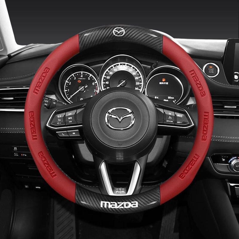 38CM Carbon Fiber Leather Steering Wheel Cover For Mazda 2 3 CX5 CX30 CX8 CX3 Mazda2 6 5 CX9 BT50 Car Accessories