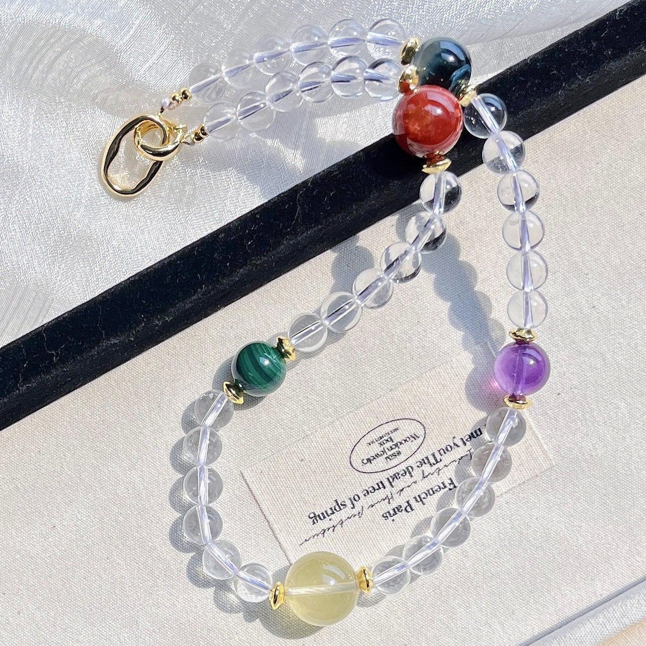 High Quality Ice-Through Natural White Crystal Citrine Amethyst Malachite Nanhong Duobao Necklace Collarbone Chain