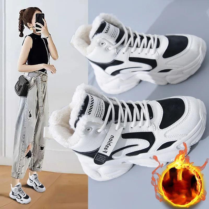 Zima Ženy Teplé Tenisky Sněhule na platformě Kotníkové boty Dámské Ležérní Plyšové Boty Bavlna Dámské Boty