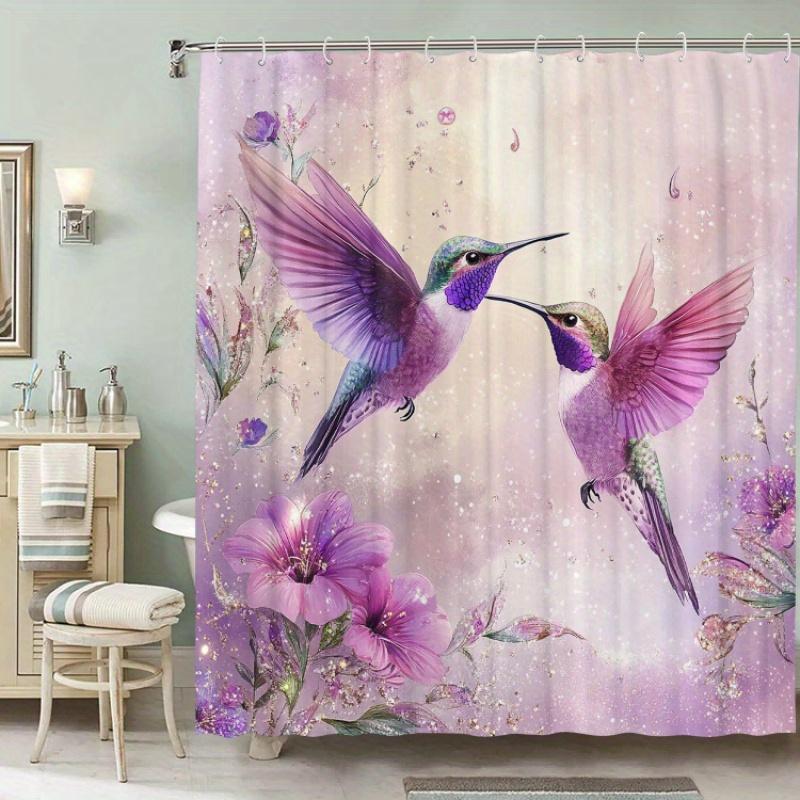 Purple Hummingbird Theme Shower Curtain 12 Hooks Suitable for Room Home Hotel Machine WashableWindow Curtains Bathroom One Piece