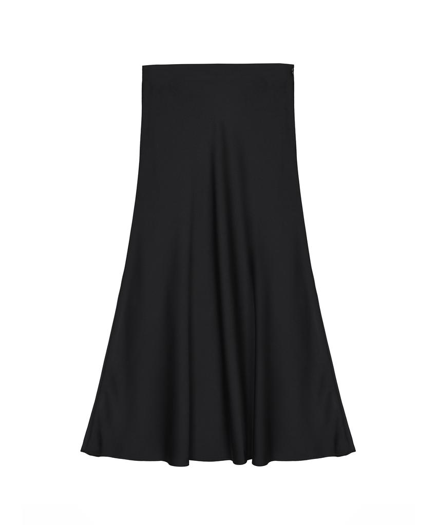 Nigaennikol Satin Flare Long Skirt_Black