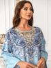 ZD024 Elegant Beaded Muslim Print Abaya Dress with Round Neck