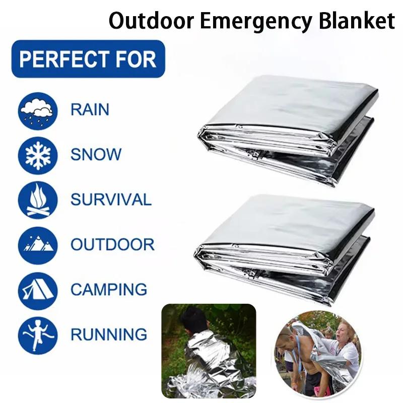 Emergency Thermal Blanket, Aluminum Foil Survival Mat for Outdoor Camping Hiking, Waterproof Windproof First Aid Rescue Gear