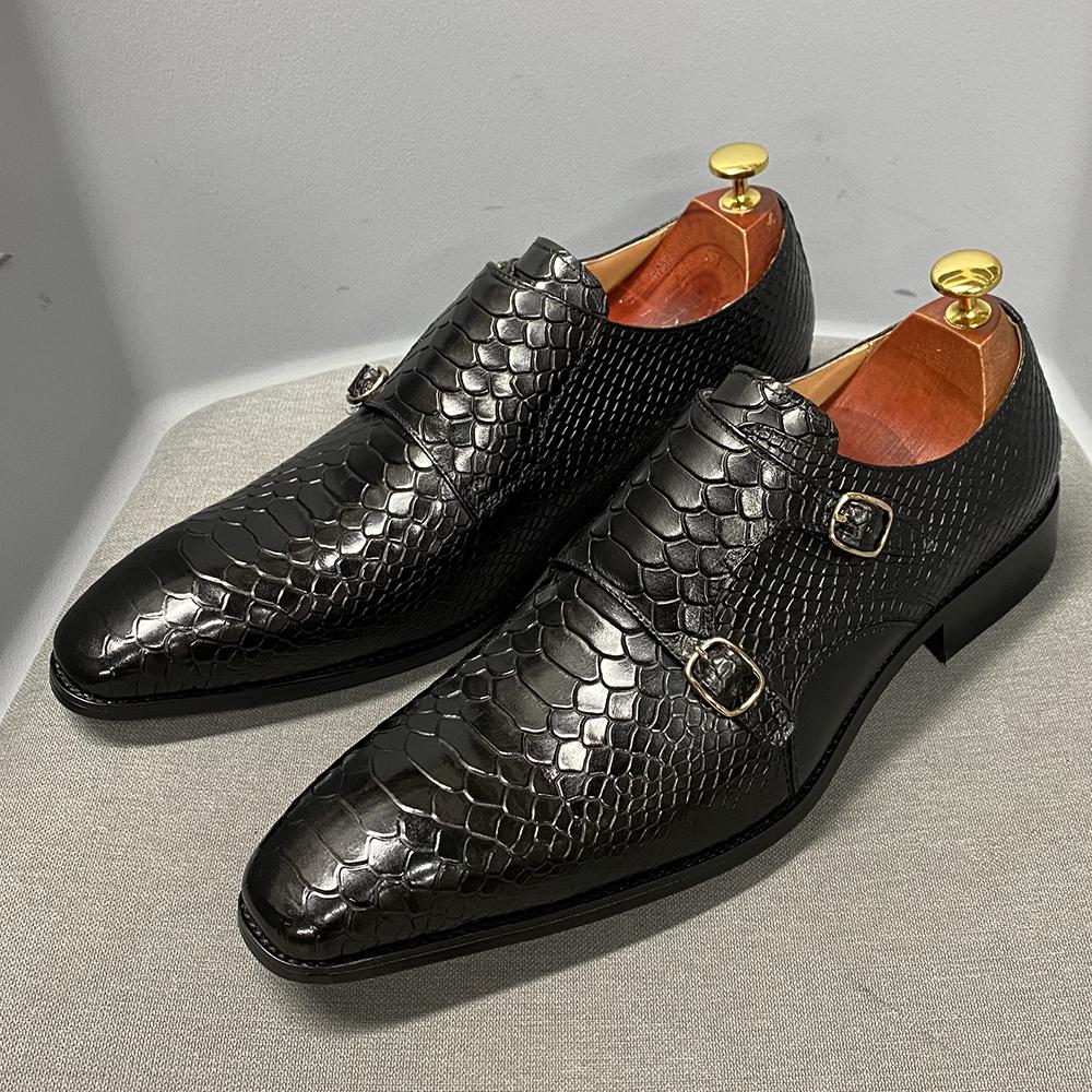 Fashion Men's Loafers Leather Shoes Double-breasted Python Pattern Men's Casual Shoes Formal Wear Office Business Leather Men's Shoes