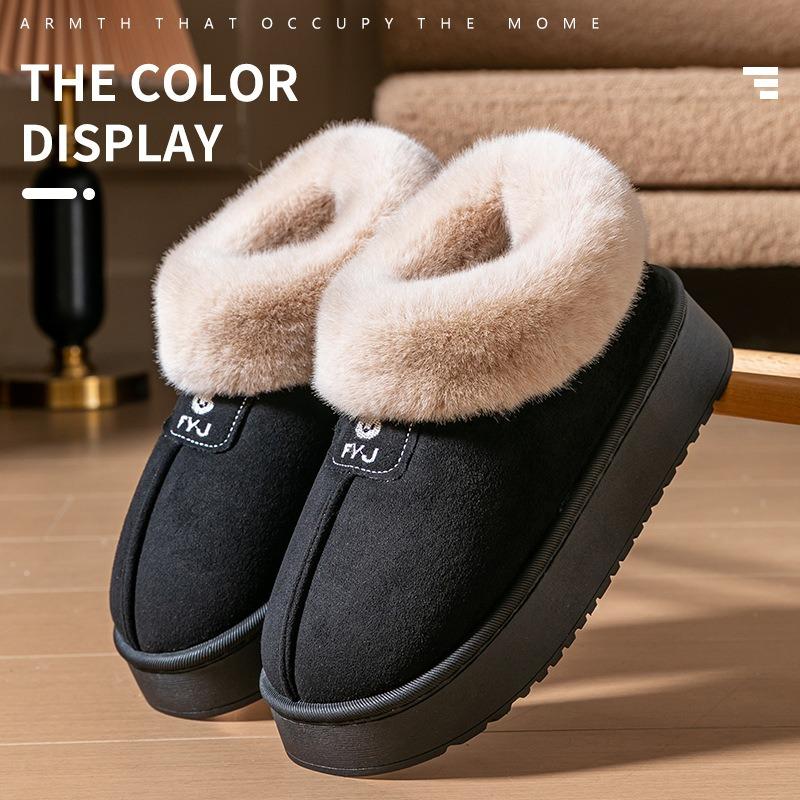 Cotton slippers women's winter simple can wear bags and snow boots piled thickened warm fluffy slippers couple cotton shoes