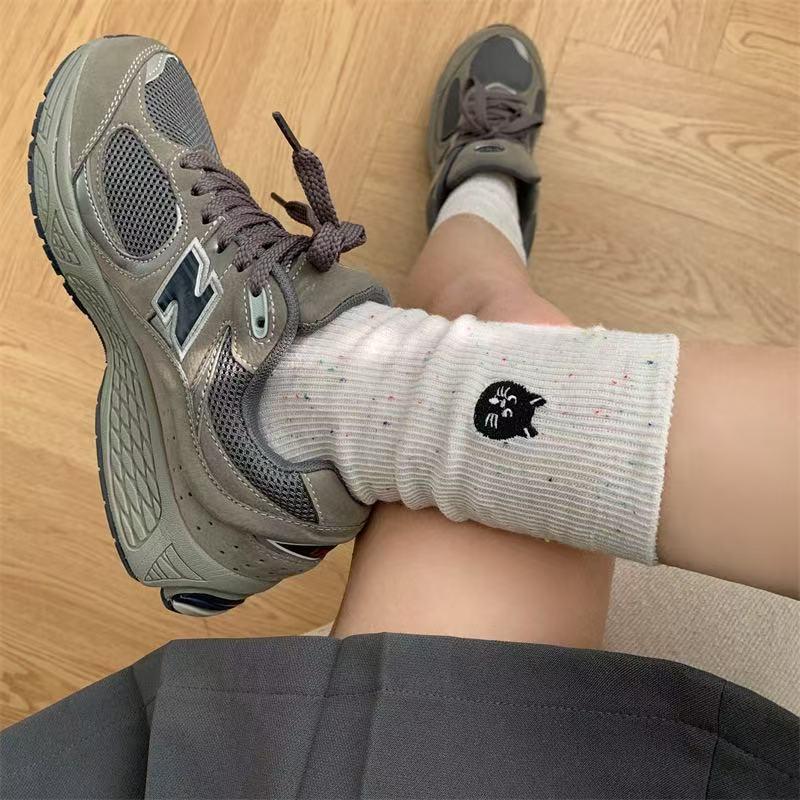 Women s Cute Embroidered Cat Mid-Calf Socks - Trendy, Breathable, Loose Fit for Spring/Summer One Size белый
