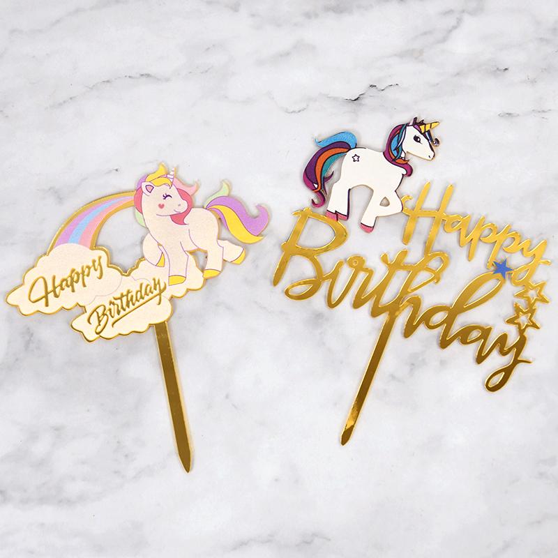 Acrylic Cake Topper Happy Birthday Cake Decorations For Baby Shower Mermaid Unicorn Party Supplies Wedding Dessert