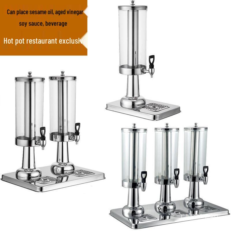 Commercial Beverage Dispenser with Faucet: Double/Single Head Juice Kettle for Hot Pot, Sesame Oil, Vinegar, Soy Sauce - Self-Service Model