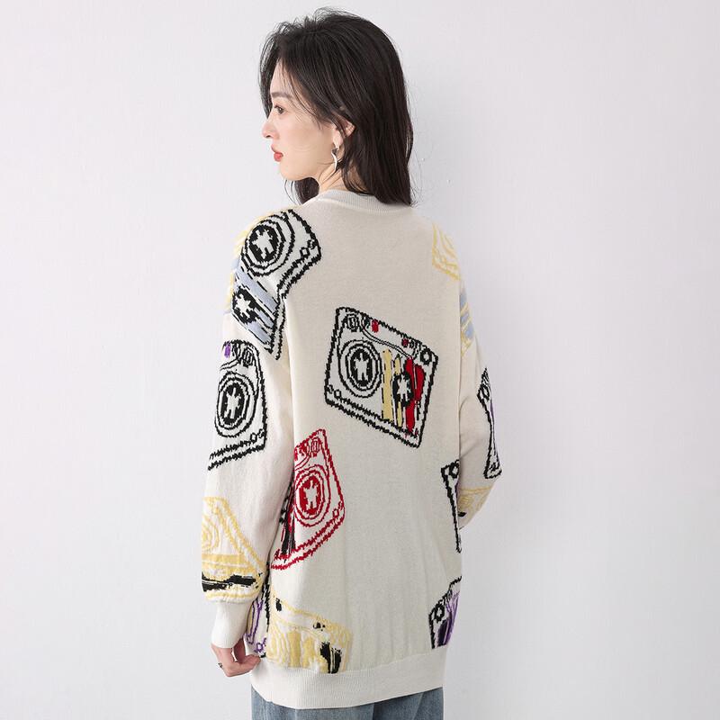 Mokaona Women's Stylish Loose-Fit Jacquard Wool Sweater