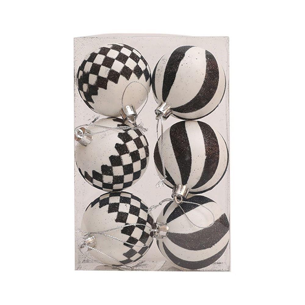6pcs 6cm Electroplated Hanging Balls White and Black Xmas Tree Pendants Party Favors