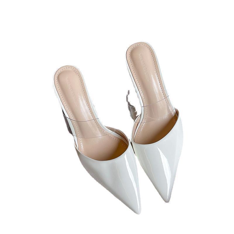 Sandale goale Baotou pentru femei, vară, modă, versatile, 2025 nou, cu vârf ascuțit, cu o singură baretă, cu toc înalt stiletto, pantofi semi-mule