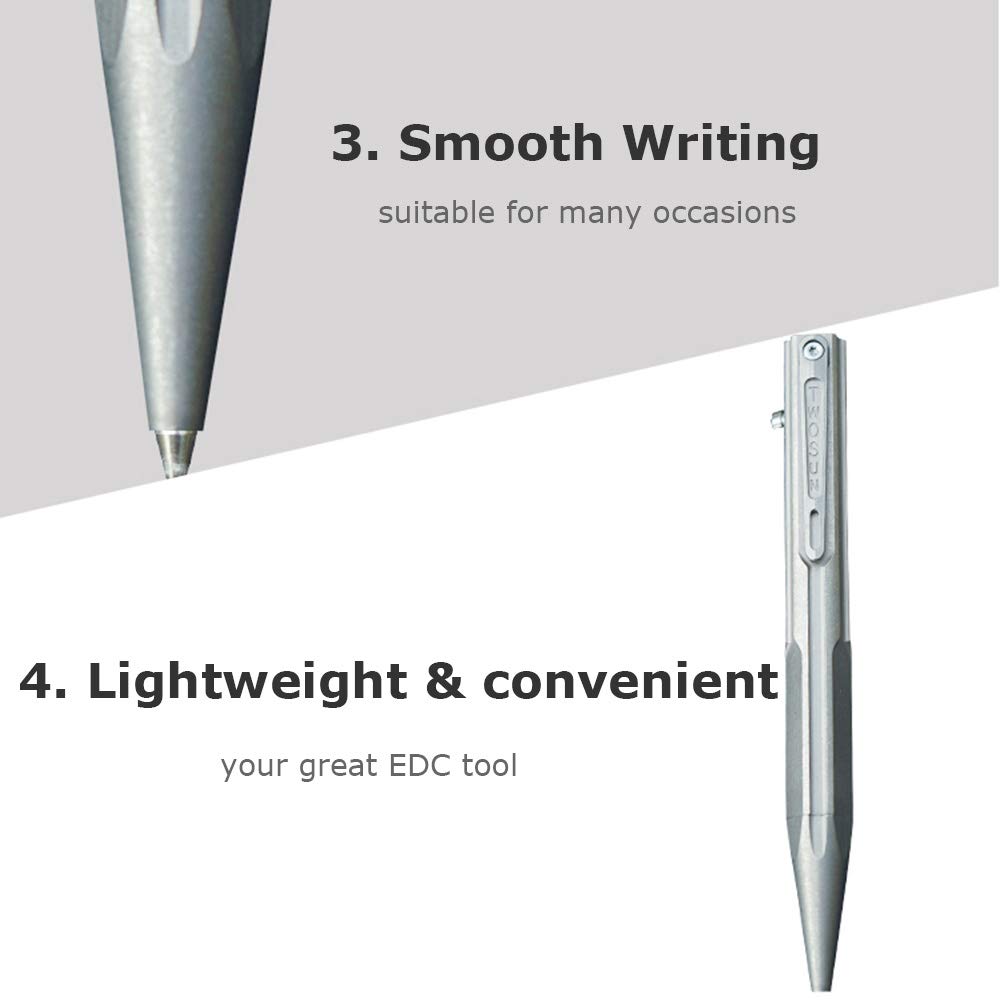 Hamans Bolt Action Titanium Ballpoint Pen with Compact EDC Tool Pen, Clip, Size, (Gray)