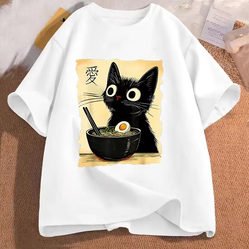 Graphic Tee Japanese Kawaii Anime Cat T-Shirt Fashion T-shirts Short Sleeve Clothes Trend Casual Unisex Tshirts