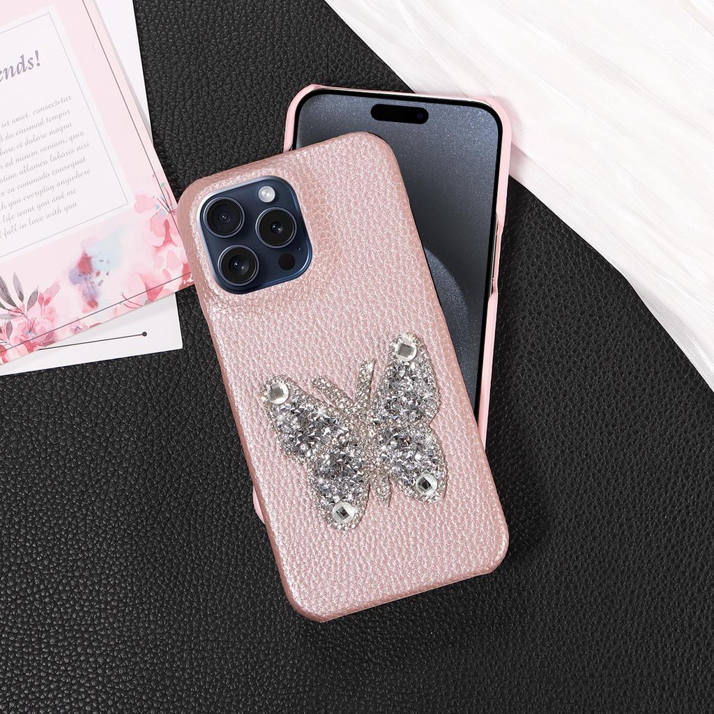 Faux Leather Diamond Butterfly Pattern Phone Case For IPhone16 15 14 13 12 11Pro Pro Max Plus XS Max7 8 Series Drop-proof Case