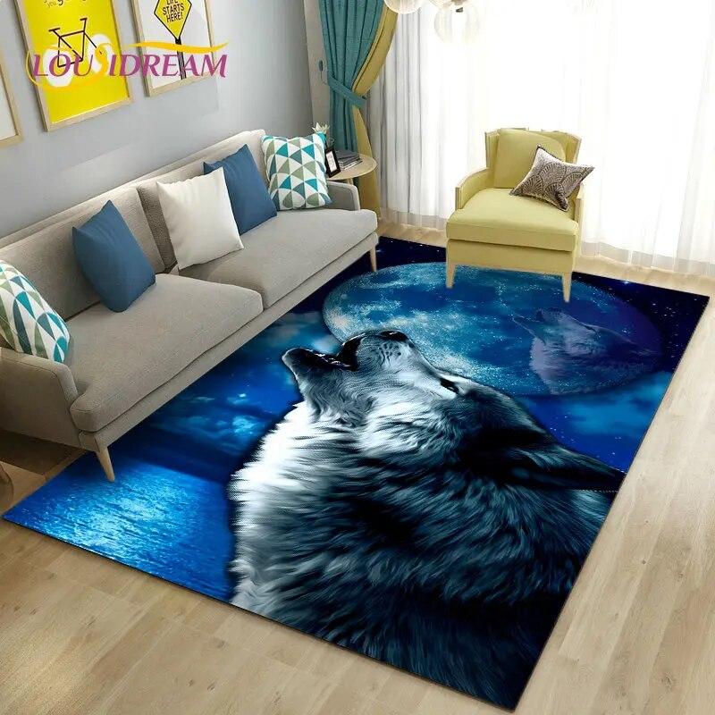 3D White Tiger Lion Leopard Wolf Area Rug,Carpet Rug for Living Room Bedroom Sofa Doormat Decoration,Kid Play Non-slip Floor Mat