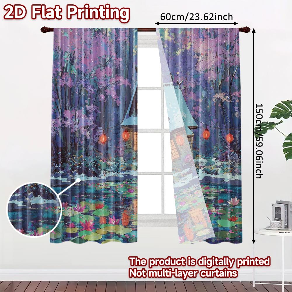 2pcs, 2D FLAT PRINTING Curtains (Without Rod) Winter Glow Christmas Festival Minimalist Curtains Yarn Curtains Festive