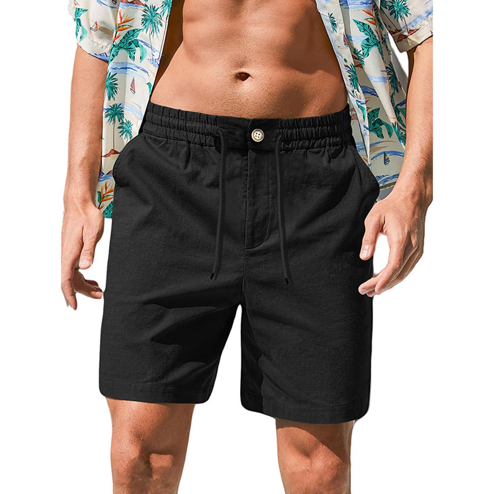 

Mens Casual Linen Shorts Elastic Waist Drawstring Summer Beach Vacation Short XXXL чорний