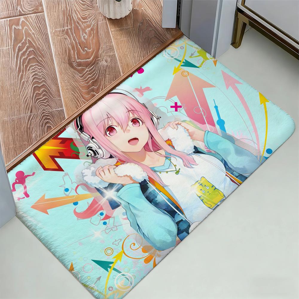 S-Super Sonico Classic Floor Mat Cozy Flannel Soft Thick Non-Slip Mat for Living Room Bedroom Kitchen Decor Rugs