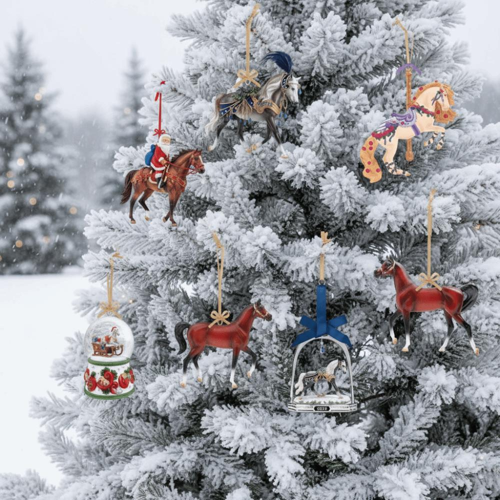 Santa Horse Christmas Hanging Pendant 2D Flat Acrylic Car Horse Pendant Bag Charms New Year Gift Christmas Tree Ornament
