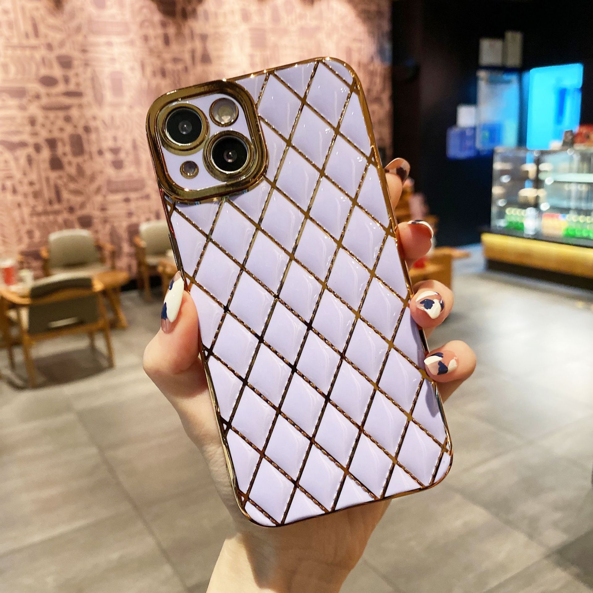 Для iPhone 15 Чехол с ромбовидным узором 6D Гальванизированная защитная задняя крышка D