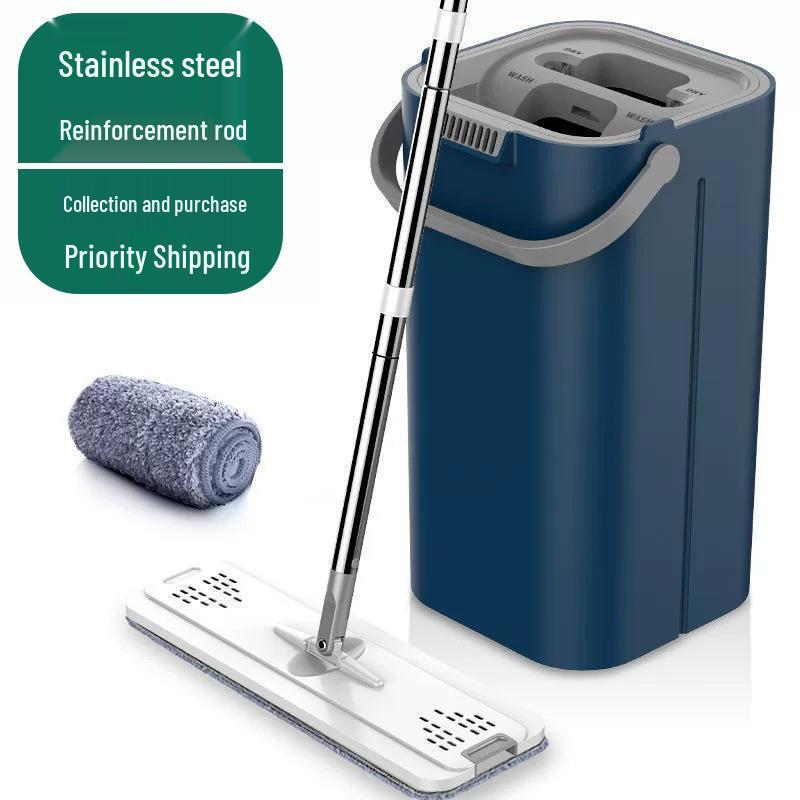 Home Mop Set: One-Step Clean, No-Hand Wash, Thickened Pad, Dual Wet/Dry Use, Includes Bucket for Easy, Lazy Floor Mopping.