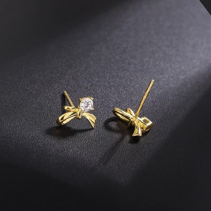 Anenjery Geometric Zircon Star Bowknot Earrings for Female Niche Light Luxury Versatile Fashion Earrings Jewelry Gifts
