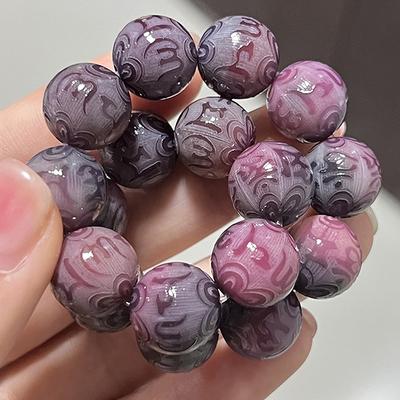 Armband mit natürlichen lila Bodhi-Wurzelperlen, buddhistische Perlen, Rosenkranzperlen, geschnitzter Glücksschmuck